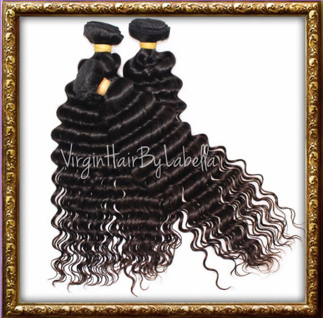 VIRGIN MALAYSIAN DEEP CURLY 3 BUNDLE + CLOSURE DEAL